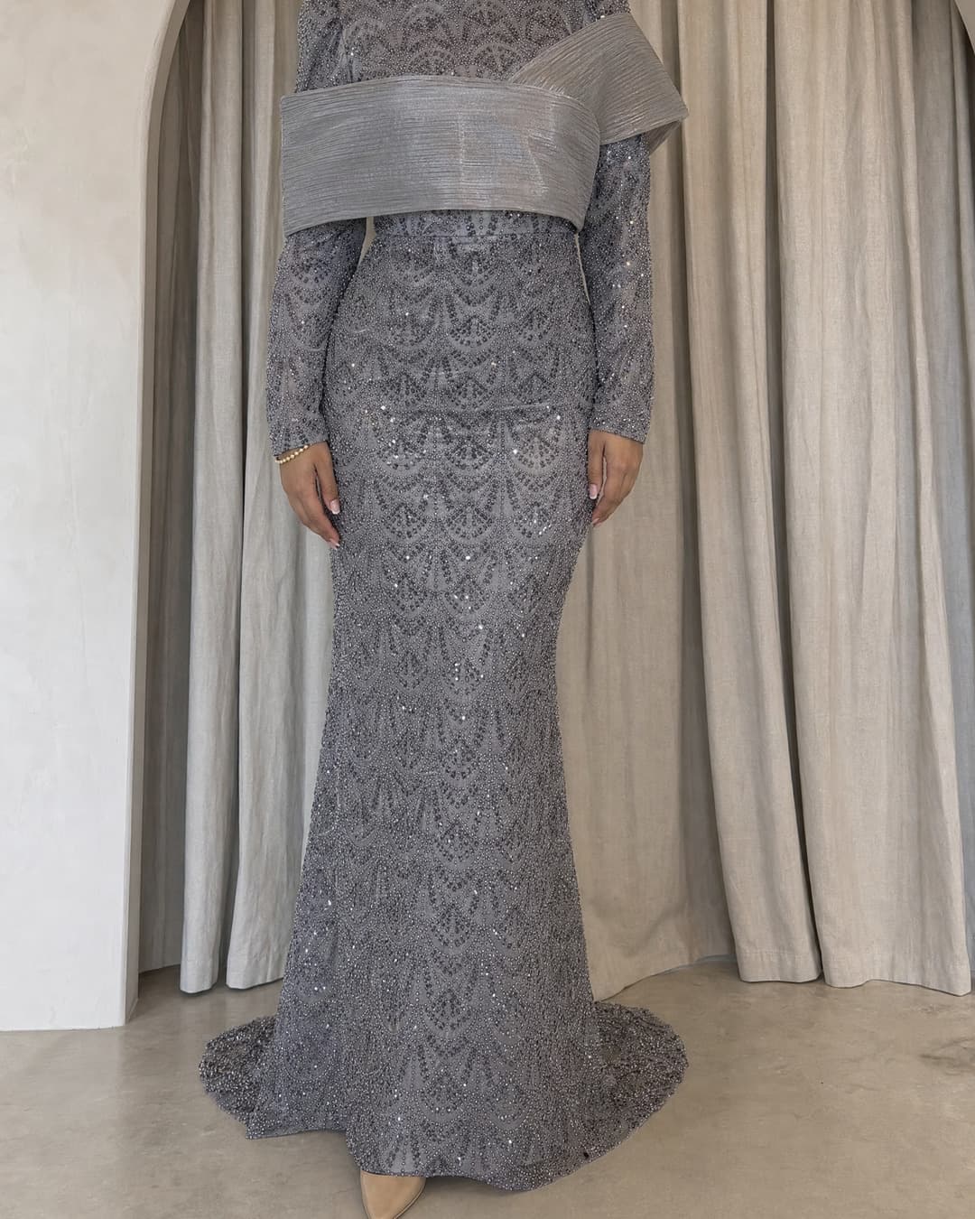 The Zaida Dress, Zilvergrijs galajurk